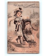 Victorian Trade Card 1880s Frank Millers Crown Dressing Girl &amp; Doll In S... - £16.42 GBP