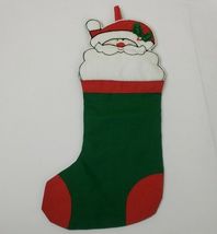 Vtg Christmas Stocking Santa Claus Applique Quilted Holly Jolly St Nick 80s - $13.42