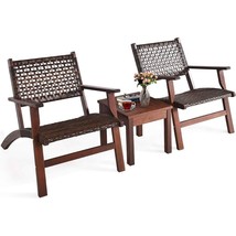 Solid Wood and Rattan 3-Piece Outdoor Patio Furniture Table Chairs Set - $306.99