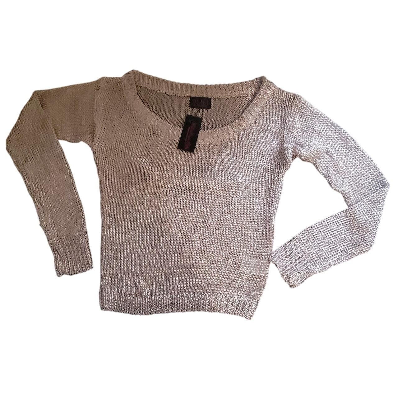 NWT Hot miami styles silver medium open crotchet see threw long sleeve top - $15.00