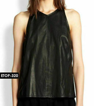 New Black Women&#39;s Top Handmade Real Lambskin Leather Stylish Party Casual Classy - £81.01 GBP