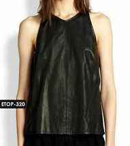 New Black Women&#39;s Top Handmade Real Lambskin Leather Stylish Party Casual Classy - £82.41 GBP