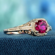 Natural Ruby Vintage Style Filigree Ring in Solid 9K Rose Gold - £792.46 GBP