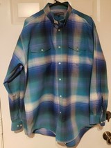 Vintage Roper Western Blue Green White Plaid Long Sleeve Button Up Shirt Sz XL  - £13.44 GBP