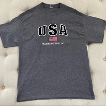 USA Flag Washington DC Embroidered Applique Dark Gray T Shirt L XL - $17.28
