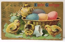 Easter Greetings Chicks Colorful Eggs in Basket 1911 to Dresden Ohio Postcard F5 - £6.37 GBP