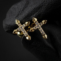 0.70Ct Round Cut CZ Moissanite Cross Stud Earrings 14K Yellow Gold Plated - £89.90 GBP