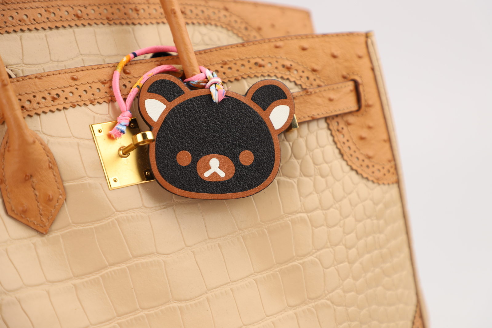 Handmade Chevre Gyzore Goatskin Bear Head Bag Charm,Bear Head charm