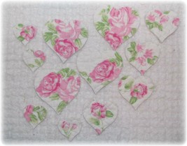 Vintage Cutter Quilt Baby Pink Quilted Roses Heart Applique Die Cuts 1950s - £11.20 GBP