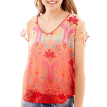 Nwt Society Girl By Trixxi Short Sleeve Woven Top Paisley Junior Small Blouse - £19.97 GBP