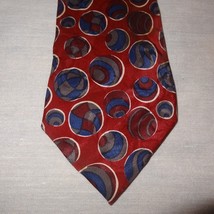 Tie Balls Circles Necktie 56&quot; All Silk Burgundy Blue Circular  - $9.89