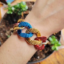 Vintage Patriotic Metallic Blue, Red, and Gold Chunky Chain Link Bracelet - $29.99