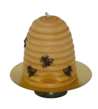 Beehive Shaped Wax Candle with Bees on Stand - $19.99