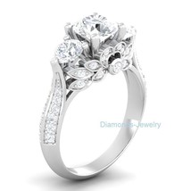 Round Cut 2.65Ct Three Simulated Diamond Engagement Ring 14k White Gold Size 7.5 - £199.09 GBP