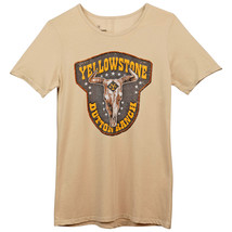 Yellowstone Dutton Ranch Distressed Cattle Head Emblem T-Shirt Beige - £14.38 GBP