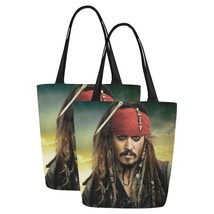 Set of TWO Pirate Jack Sparrow Canvas Tote Bag Two Sides Printing - £23.46 GBP