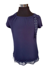 Adele &amp; May Pullover Top Women&#39;s Size Medium  Navy Blue with White Polka Dots - $14.85