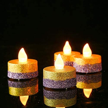 Battery Operated Flameless LED Tea Lights,Gold &amp; Purple Glitter Flickering Elect - £15.17 GBP