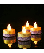 Battery Operated Flameless LED Tea Lights,Gold &amp; Purple Glitter Flickeri... - £15.13 GBP