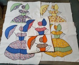 Sunbonnet Sue Southern Belle 6 Vintage Fabric Quilt Blocks 17x17 Applique Sewing - £54.72 GBP