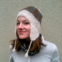 Alpaca Ear Flap Hat - Fair Trade Hand Knit White Chilean Alpaca Wool Hat... - £34.36 GBP