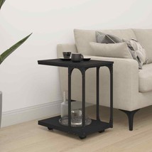 Industrial Wooden C-Shape Side End Sofa Coffee Table With Storage Shelf &amp; Wheels - £35.65 GBP+