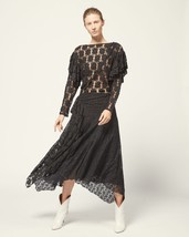 Isabel Marant Etoile Floral Embroidered Laced Robe Vally Ruffle Midi Dress L 40 - £304.65 GBP