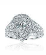 1.59 Ct Pear Cut Diamond Engagement Ring 14k White Gold Art Deco Design - $62,110.31 MXN