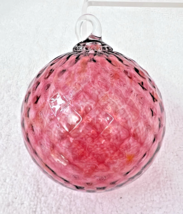 Beautiful Mouth Blown Cranberry Glass Orb Ornament Ball 4&quot;  Diamond Design - $24.26