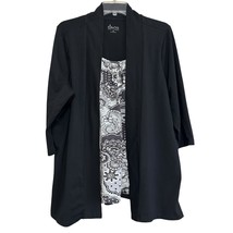 Denim &amp; Co Knit 3/4 Sleeve Cardigan Duet Top w/ Print Inset Tank 1X Blac... - $15.72