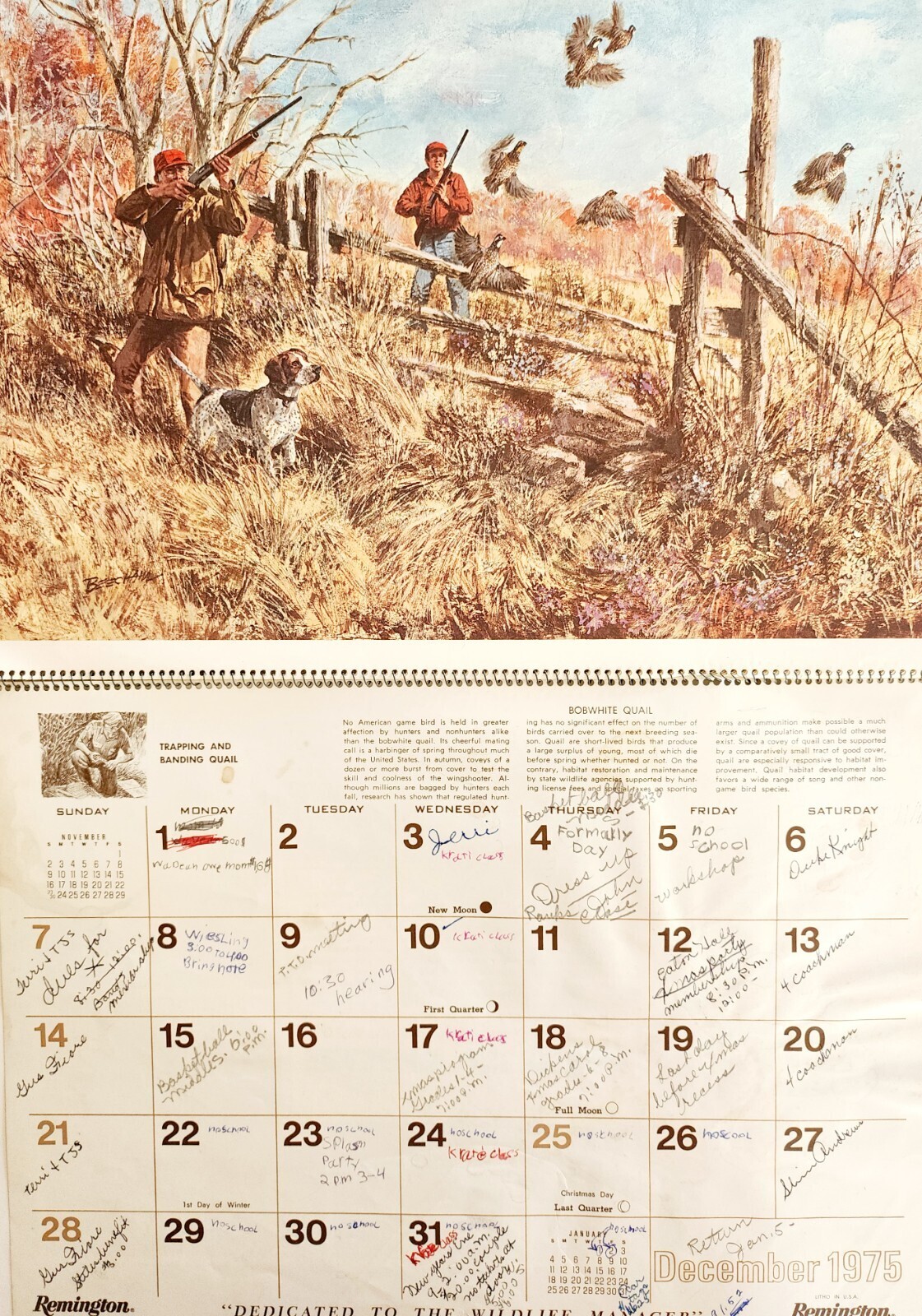 1975 Cronk's Outdoor Supplies Remington Calendar Wiscasset Maine Hunting DWWW1 Item image 4
