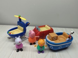 Peppa Pig lot Red Car Grandpa&#39;s blue boat Helicopter figures Mummy Suzy Candy - £15.45 GBP