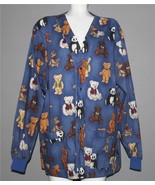 VTG &quot;Green Scrubs&quot; Varied Stuffed Teddy Bears Snap Front Crew Jacket Top... - $32.81 CAD