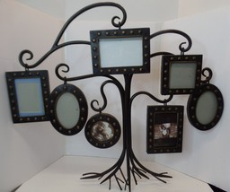 Heavy Metal Tree of Life (7) Photo Frames W Riveting Around Frames 33&quot; L X 29&quot; T - £55.38 GBP
