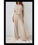 Parchment Solid Color Ribbed Short Sleeve Wide Leg Jumpsuit NEW - €19,18 EUR
