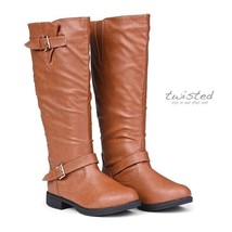 Twisted Amira Women&#39;s Zipper Knee High Boots, Wide Calf Low Heel Size 9 - £31.02 GBP