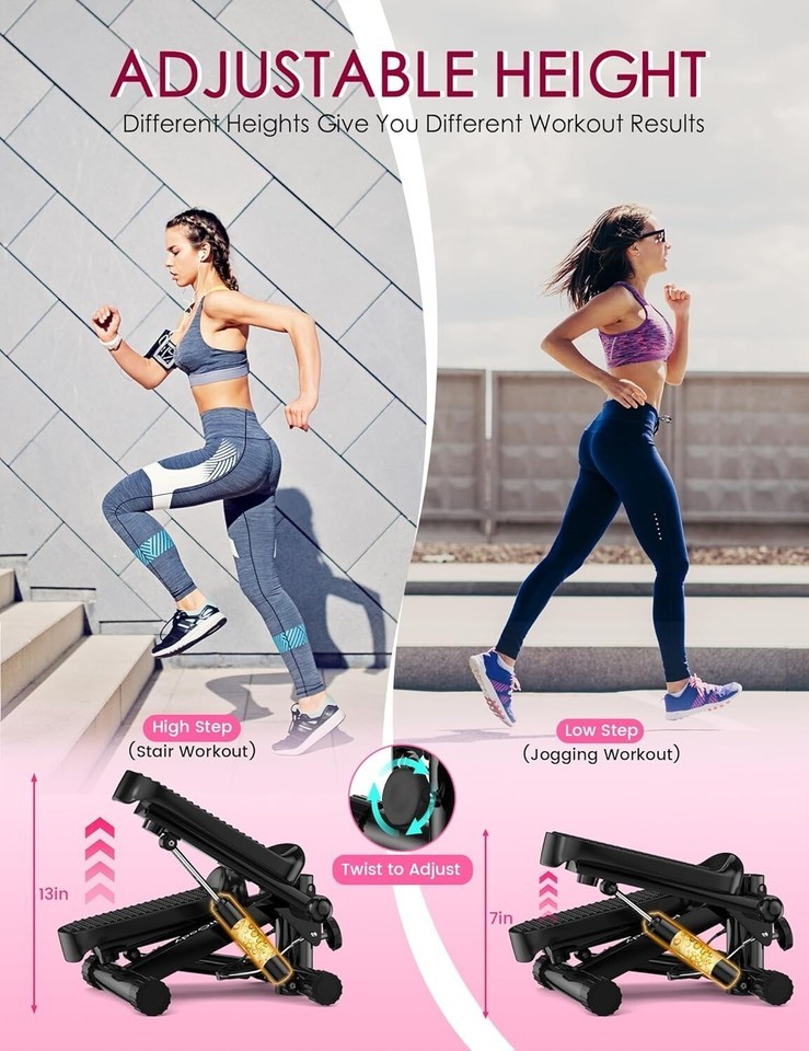330LB Capacity Mini Exercise Stepper with Resistance Bands for Home Fitness Item image 5