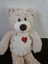 First &amp; Main Tender Teddy Bear Patchwork Heart Plush Stuffed Animal Tan Brown - £13.55 GBP