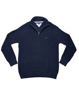 Tommy Hilfiger Mens Blue 1/4 Zip Knit Pullover Sweater LARGE College Preppy - £15.00 GBP