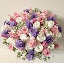 Diaper Floral Bouquet Pink and Purple Baby Girl Shower Centerpiece New M... - £47.74 GBP