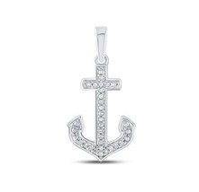 NEW Sterling Silver Round Diamond Anchor Nautical Pendant 1/12 ct - £160.59 GBP