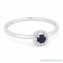 0.18ct Round Cut Blue Lab-Sapphire &amp; Diamond Halo Promise Ring in 14k White Gold - £198.64 GBP