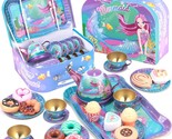 27Pcs Kids Tea Party Set For Little Girls Mermaid Gift Pretend Toy Tin T... - $39.99