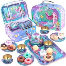 27Pcs Kids Tea Party Set For Little Girls Mermaid Gift Pretend Toy Tin T... - $39.99
