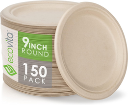 100% Compostable Paper Plates [9 In.] – 150 Disposable Plates Eco Friendly Sturd - £38.02 GBP