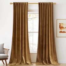 Velvet Curtains 84 Inches - Gold Brown Blackout Thermal Insulated Window Drapes  - £61.75 GBP