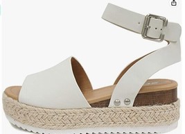 Soda Topic Open Toe Buckle Ankle Strap Espadrilles Flatform Wedge Casual Sandals - £19.77 GBP