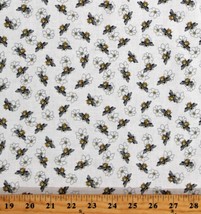 Cotton Bees Honey Bees Bumblebees Flowers White Fabric Print by the Yard D384.42 - £10.51 GBP