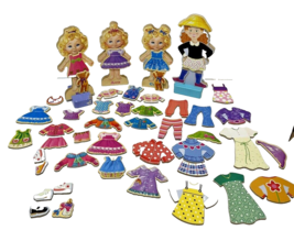 Mixed Lot 47 Pcs Wooden Dolls with Magnetic Clothes and Accessories - £14.70 GBP