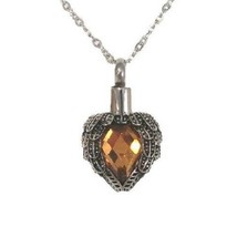 Stainless Steel Angel Wings Citrine Cremation Urn Pendant w/20-inch Necklace - £71.95 GBP